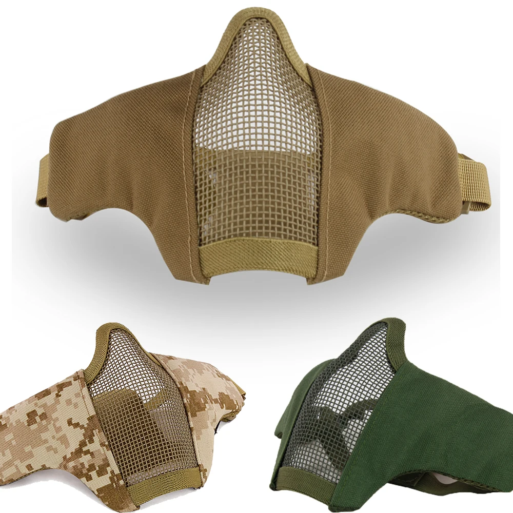

Airsoft Mask Half Metal Steel Tactical CS Foldable Low-carbon Steel Wire Net Military Paintball Hunting Mask