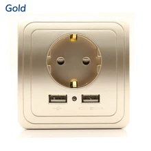 UNKAS Gold,Silver,Champagne Gold,Best Dual USB Port 2000mA Wall Charger Adapter EU Plug Socket Power Outlet Panel