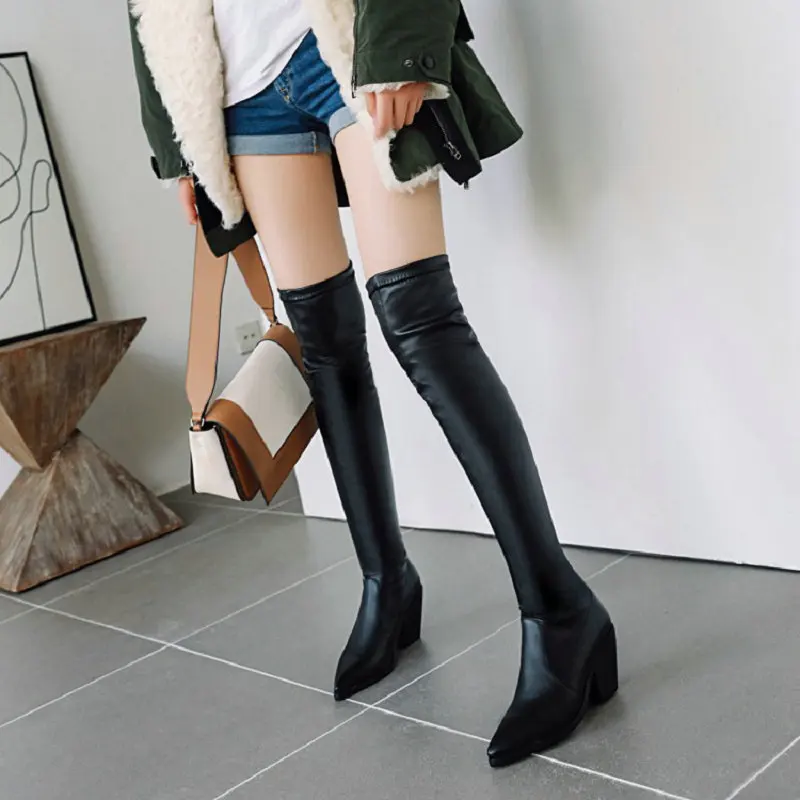 Sianie Tianie/ г. Осенне-зимние женские сапоги на не сужающемся книзу массивном высоком каблуке женские ботфорты из эластичной ткани размер 46