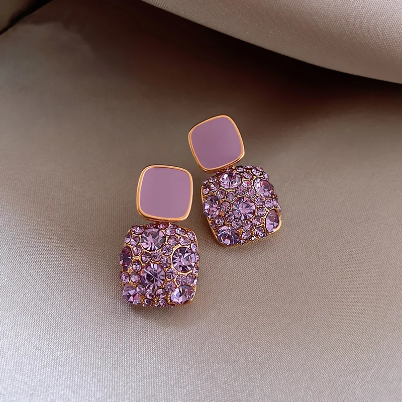 

Latest S925 Silver Needle Purple Square Crystal Drop Earrings Valentines Day Christmas Jewelry Gifts For Women 2023 New Designs