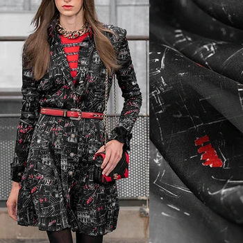 

140CM Wide 6MM Print Thin Soft Black Silk Chiffon Fabric for Summer Long and Short Dress Shirt Scarf E1268