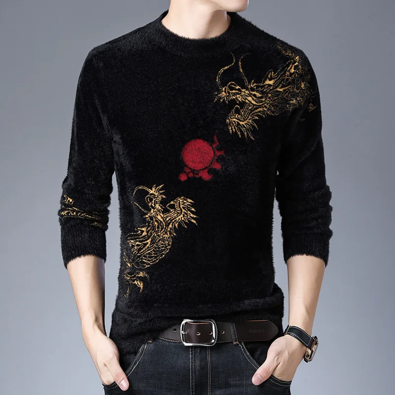 Chinese Style Crane Pattern Sweater Men Fashion Casual Pullover Winter Quality Velvet Soft Comfortable Knitted Luxury Pull Homme 4