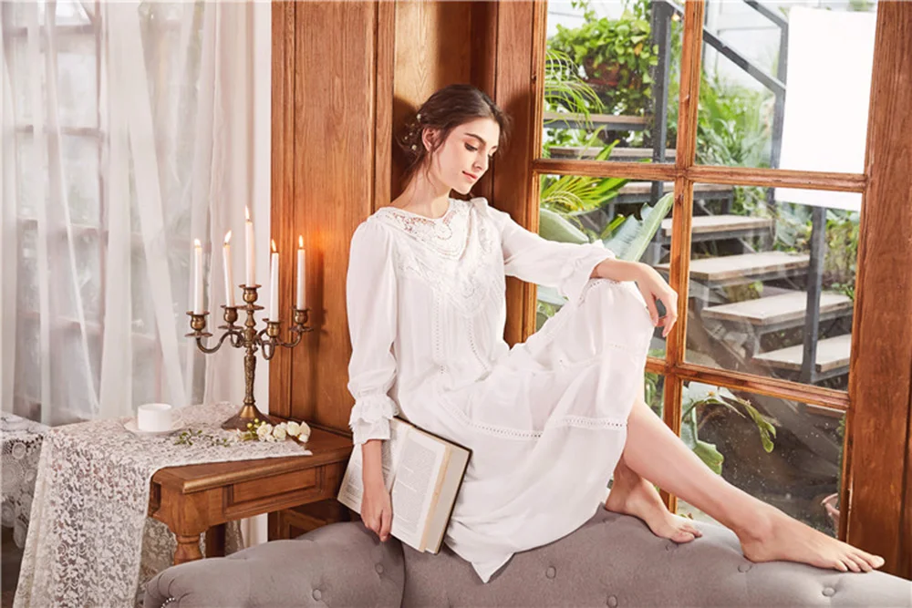 Набор для сна «Принцессы» хлопковая ночная рубашка женская кружевная ночная рубашка с длинными рукавами элегантное романтичное осеннее