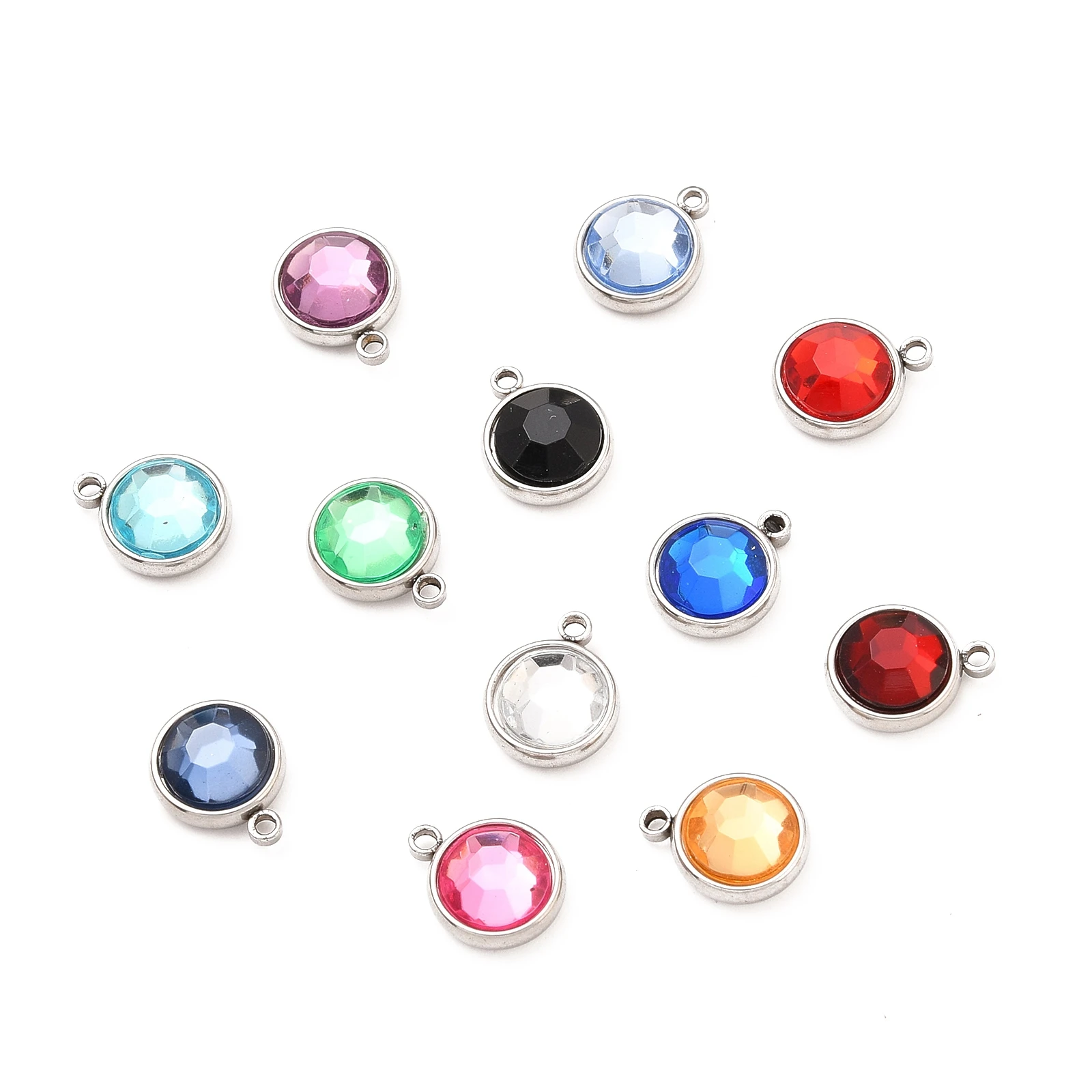 

50pcs Acrylic Rhinestone Crystal Birthstone Dangle Charms Stainless Steel Pendents for Necklace Bracelet Jewelry Findings Making