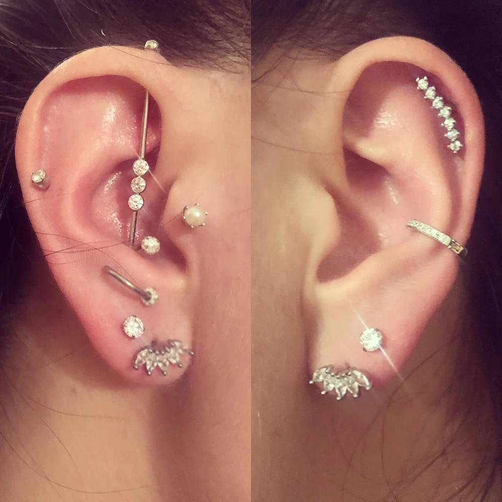 Ear Tragus раковины шпильки для пирсинга спираль опал кристалл губы Labret вилка сталь Daith серьги носа пирсинга хрящей ювелирные изделия кольца 16 г