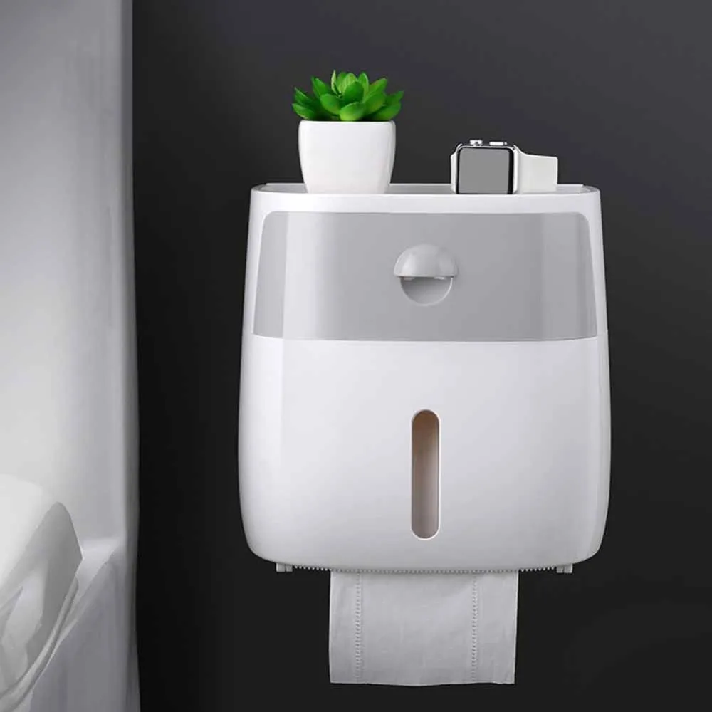 Waterproof Bathroom Tissue Box Plastic Bath Toilet Paper Holder Wall Mounted Paper Storage Box Double Layer