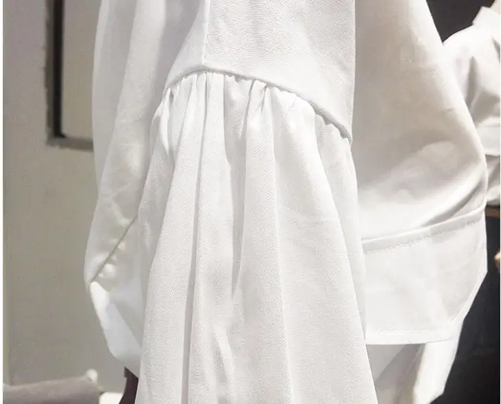 Women's spring autumn Long lantern sleeve cotton shirt female casual loose basic OL Shirt plus size chic white Blouse TB502