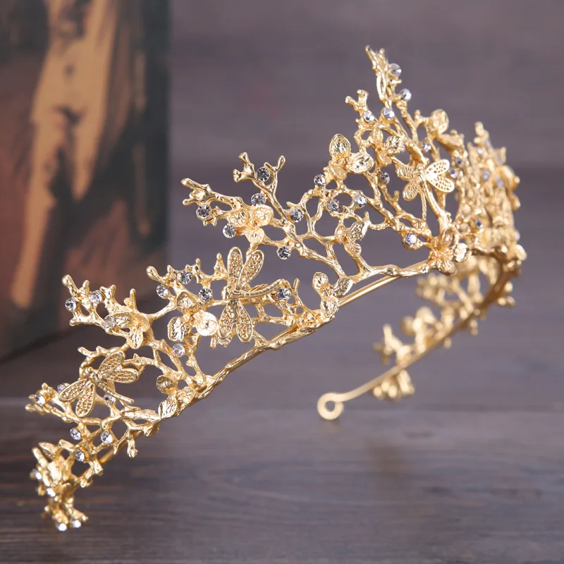 Vintage korona ślubna motyl Rhinestone kryształowa korona ślubna akcesoria ślubne księżniczka korona ozdobna na głowę ręcznie robione prezenty