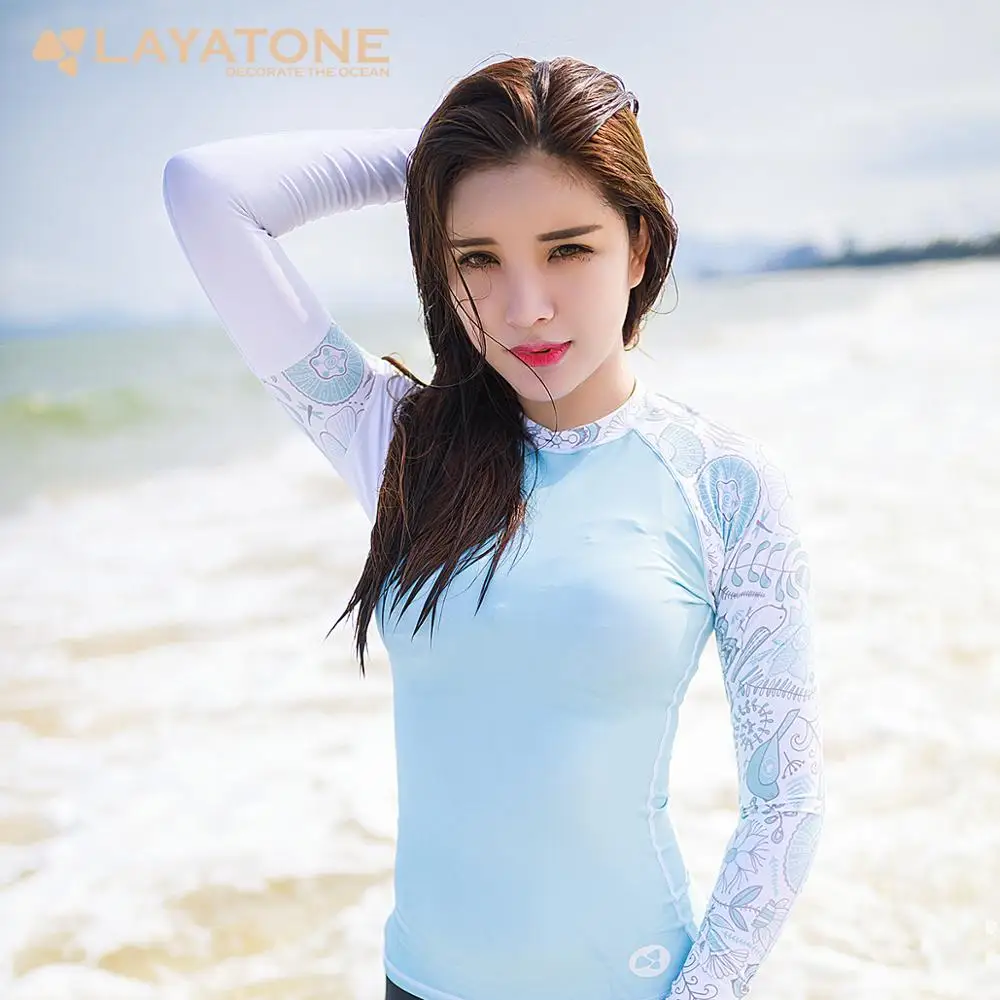 LayaTone женский купальник с длинным рукавом Rashguard для серфинга топ беговая рубашка