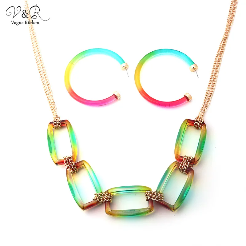 Новинка градиентный Радужный цвет кулон ожерелье радужные серьги акриловое 2020