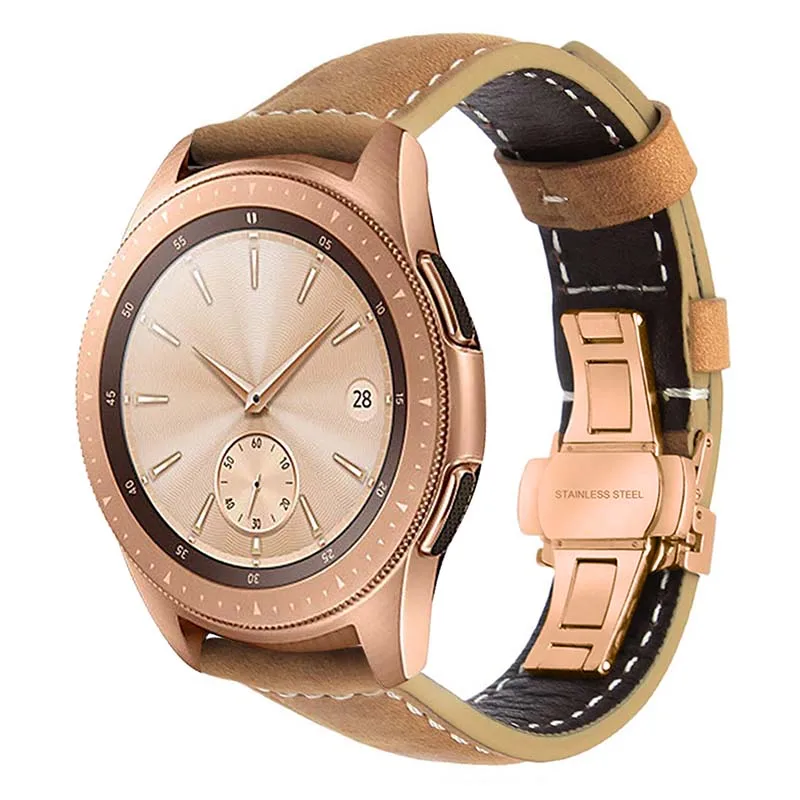 Итальянский ремешок для часов из натуральной кожи 20 мм 22 мм для samsung Galaxy Watch 42 мм 46 мм R810/R800 быстросъемный ремешок с застежкой-бабочкой - Цвет ремешка: Light Brown RG