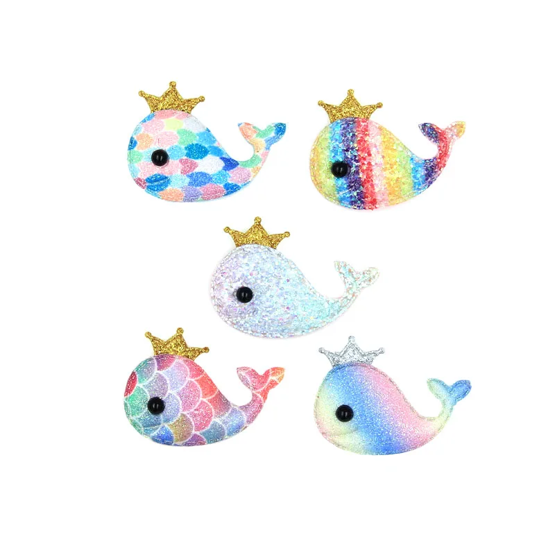 Whale Mix 10Pcs 10 шт. блестящие нашивки слон дельфин сердце Корона нашивка "облако" DIY заколки для волос аксессуары радужные аппликации пришить на одежду для малышей - Цвет: Whale Mix 10Pcs