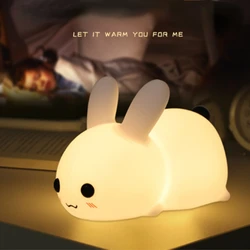 Veilleuses tactiles en Silicone en forme de lapin, lampes à intensité réglable, rechargeables par USB, design de dessin animé, mignon, idéal comme cadeau pour les enfants et les bébés 