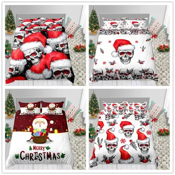 

Christmas Skull Bedding Set Cartoon Santa Claus Bedspreads Gift for Kids 3D Print of Comforter Cover Set 2019 New Design