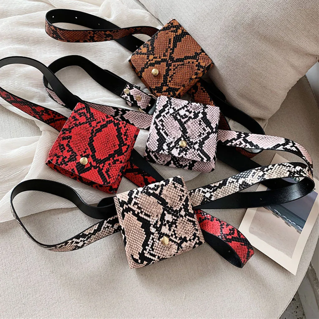 Women Waist Bag Fanny Pack snake Printed Outdoor Sports Belt bag mini coin Purse Pouch Hasp Messenger Bag Chest Bags heuptas new