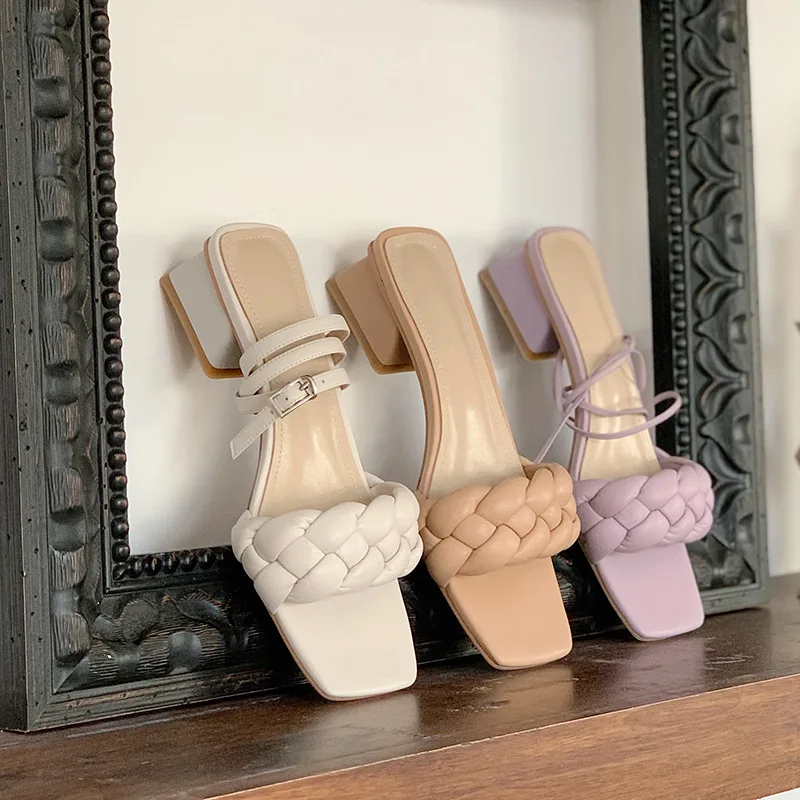 Летние сандалии в римском стиле Босоножки на шпильках с ремешком щиколотке и