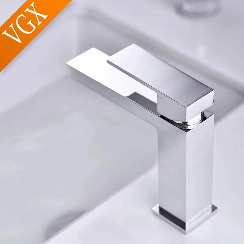 Bathroom Basin Mixer Sink Faucet Hot Cold Water Faucet Square Tapware Bathroom Brass Chrome Black