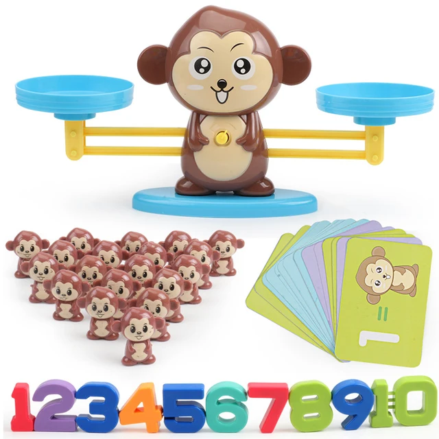 Math Match Game Board Toys Monkey Cat Match Balancing Scale Number Balance Game Kids Educational Toy to Learn add and subtract 1