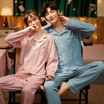 

2020 Couples Pajamas Spring And Autumn New Style Pure Cotton Long Sleeve Men's Women's Cotton Wear Set