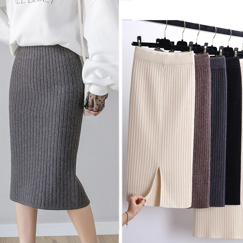 Elegant long Knit Pencil Skirts-0