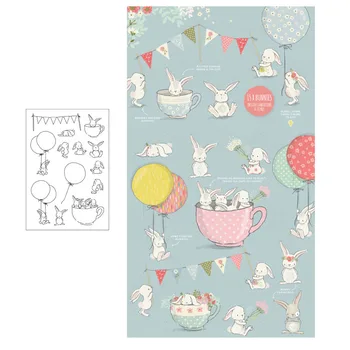 

Transparent Rubber Stamps Rabbit Balloon Clear Stamps Silicone Seal for DIY Scrapbooking Card Making Photo Album Decor Crafts