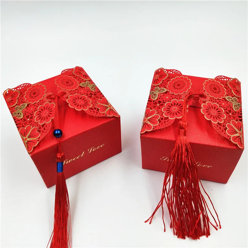 

Handmade Kraft Paper Box With Red Tassel Strings Multi Colors Gift Packaging Box Cases Thank You Storage Boxes Case 24Sets/Lot