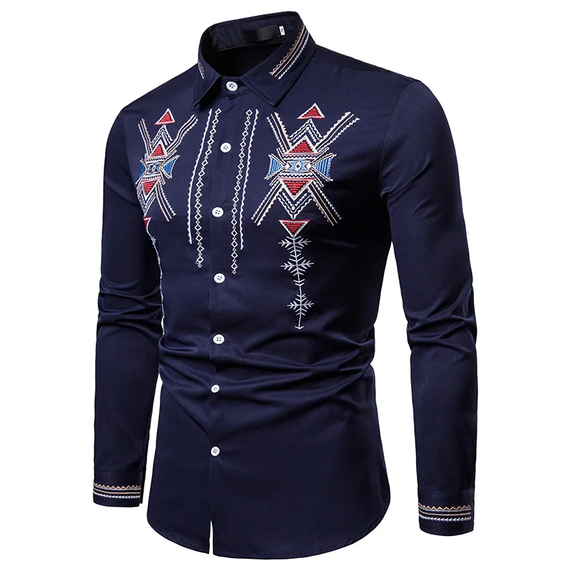Мужская Повседневная рубашка Slim Fit Мужская Повседневная рубашка на пуговицах с вышивкой длинные рукава официальные сорочки мужская одежда