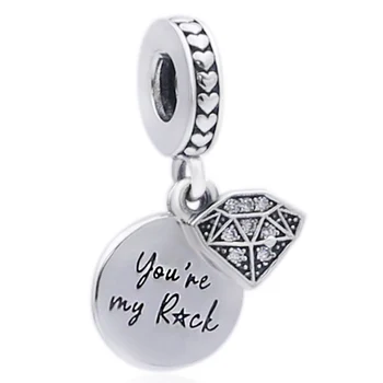 

Original You're My Rock Decorated Heart With Crystal Pendant Beads Fit 925 Sterling Silver Charm Bracelet Diy Jewelry