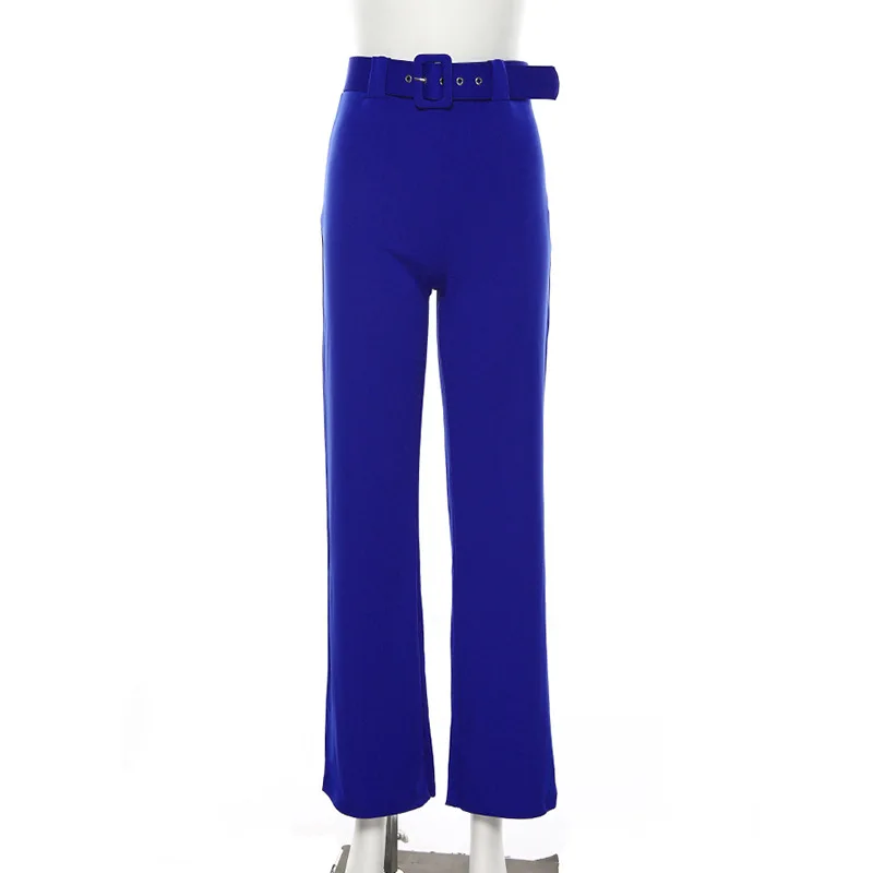 Модные неоновые цветные широкие брюки для женщин с высокой талией, повседневные свободные длинные брюки с поясом, офисные прямые брюки, осень, новинка