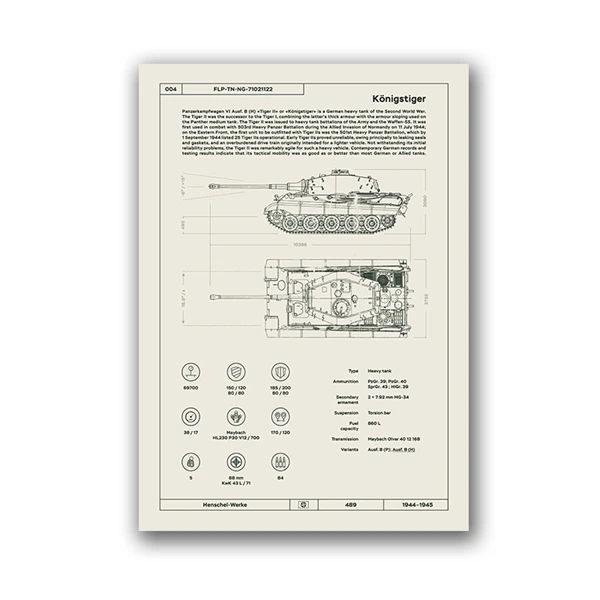 PH7206 Panzer Тигр Konigstiger Второй мировой войны Печать Танк патент немецкие военные плакаты проект Искусство Холст Картина Настенная картина домашний декор - Цвет: PH7206