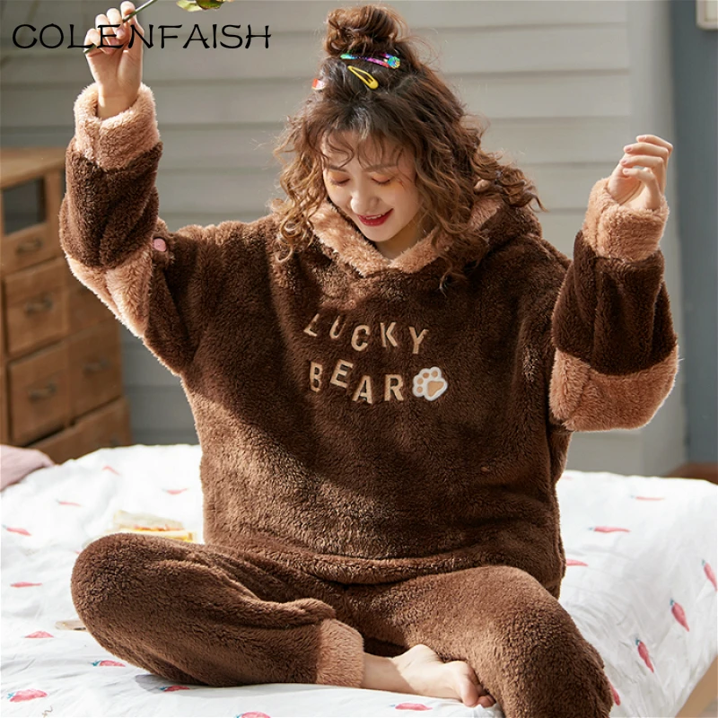 

Winter Big code M-5XL Women Pajama Flannel Sleepwear Long Sleeves Hot Pajamas For Women Velvet Pajama Women Soft Clothing
