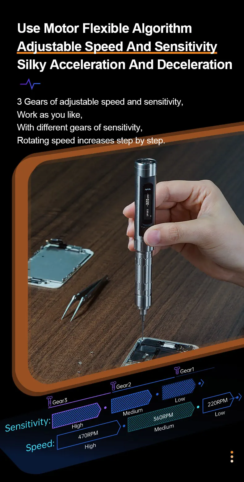 ES15 Mini Precision Cordless Electric Screwdriver Smart Motion Control USB Power Screwdriver with 24pcs 4mm Bit Set LED lights cordless screwdriver screwfix