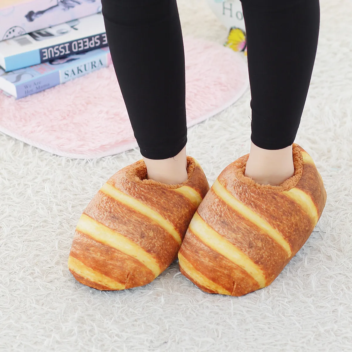 

Winter Warm Women Men Home Slippers 2019 New Soft Bottom Indoor House Shoes Fur Funny Bread Plush Bedroom Mute Floor Slippers