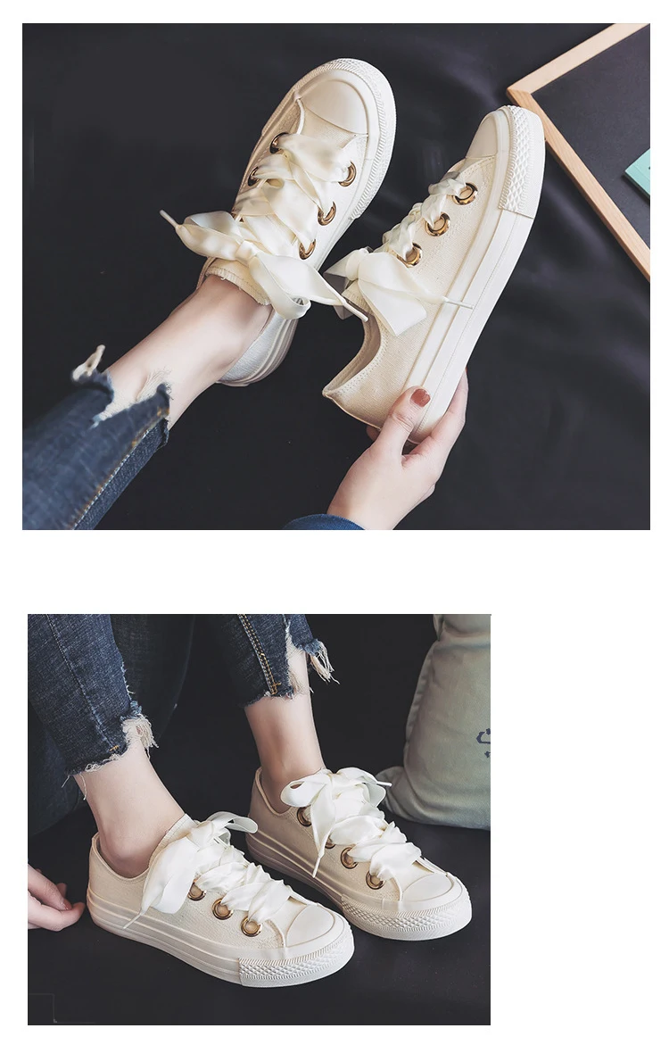 2021 New Canvas Shoes Versatile Laces Light Color Solid Color Cute Trend Casual Flat Bottom Low Top Women's Vulcanized Shoes