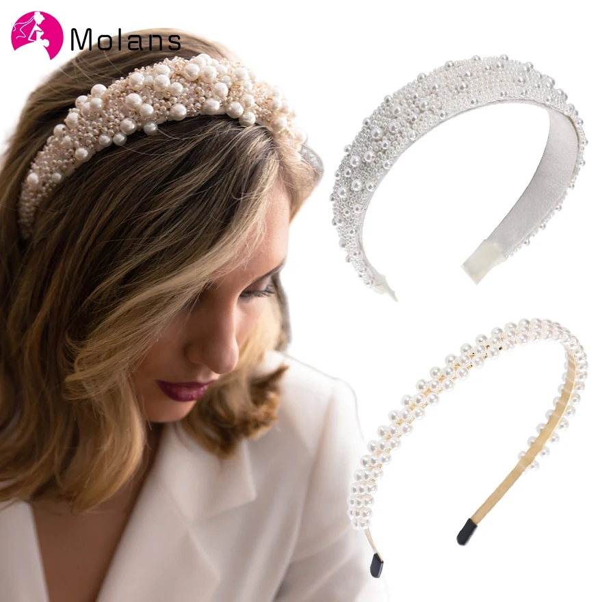 Жемчужная Повязка на голову с жемчугом для свадьбы, широкая белая тиара ...
