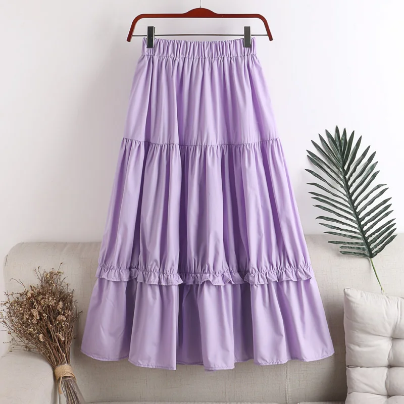 

Summer Vintage Slim Long Skirt Fungus Women A Word Midi Skirt Patchwork Big Swing Pleated Skirts for Women Jupe Femme
