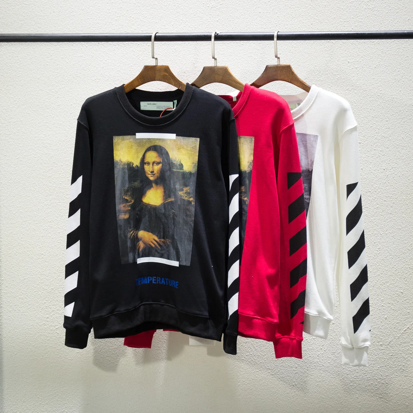 

18SS off white Mona Lisa heat transfer arrow spring autumn men women round neck long-sleeved streetwear sweatshirt