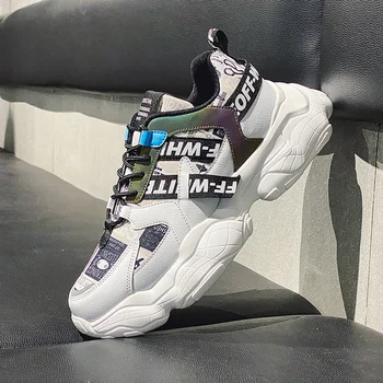 

Brand Fashion Men's Casual Shoes Lightweight Breathable Mesh Shoes Sports Shoes Lace-up Gray White Black Color Men's Shoes