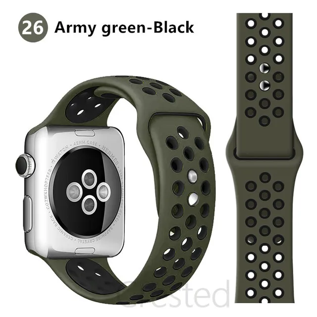 Silicone Strap For apple Watch band 44mm 40mm 45mm 41mm 40 44 mm Breathable Accessories watchband bracelet iWatch 3 4 5 se 6 7 Cargo Khaki 26