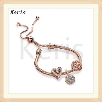 

2020 New High-Quality 1:1 100%925 Sterling Silver Rose Gold Charm DIY String Accessories Shrink Bracelet Set Free Delivery