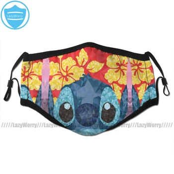 

Lilo And Stitch Mouth Face Mask Geometric Stitch With Hawaiian Flowers Facial Mask Cool Fashion with 2 Filters for Adult