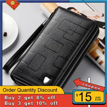 

2019 New Fashion Men High Quality Leather Business Wallet Zipper Long Slim Male Purse Money Bag Clip Card Wallet Billetera