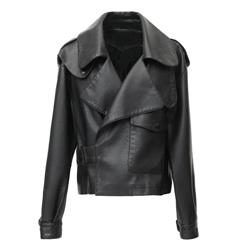 High-Quality Leather Jacket Women\'s Leather Clothing Autumn New  PU Leather Casual Short Jacket Motorcycle Female Outerwear 2021