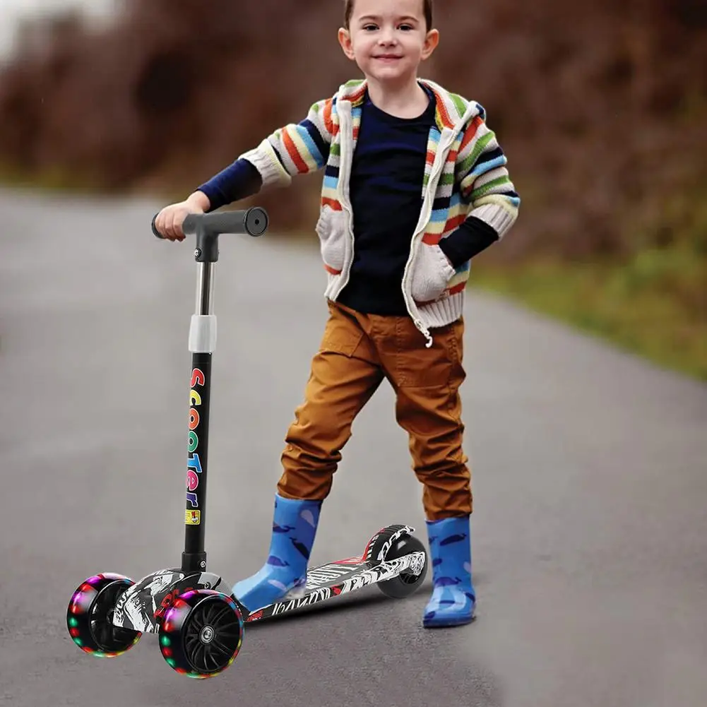 Child Folding Scooters With 3 Light Up Wheel Portable Scooter For Kids Front LED Flashing Wheel Function Chit Outdoor Sport Toy