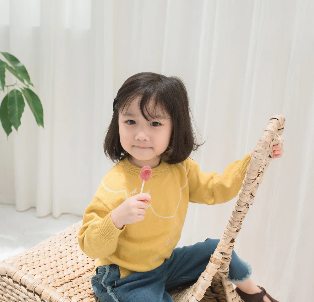 Virgil Kids2019 весенняя одежда тонкий свитер для девочек Корейский стиль девушки жаккард облако дождь свитер