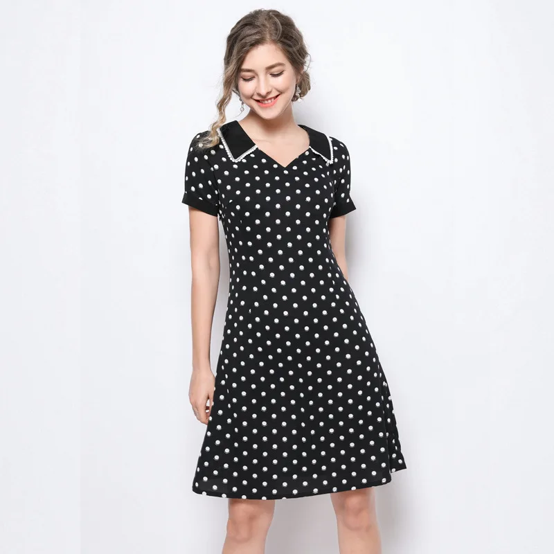 По возрасту летняя одежда платье большого размера стиль толстый мм игривый узор в горошек ТРАПЕЦИЕВИДНОЕ маятниковое платье для живота