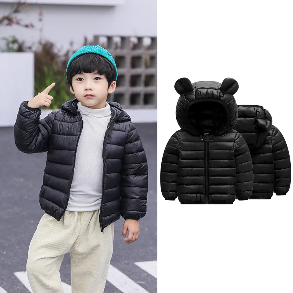 Детские зимние пальто для мальчиков и девочек; детская куртка на молнии с ушами; теплая верхняя одежда с капюшоном; пальто; модная одежда для малышей; M850