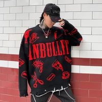 Pull déchiré avec trous pour homme, surdimensionné, Style coréen, Graffiti, Punk, Hip Hop, rouge, vert, jaune, automne et hiver 3