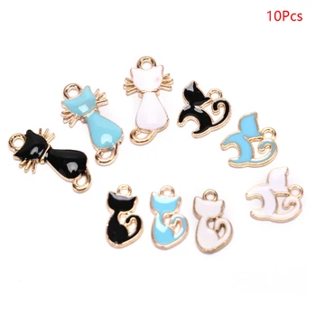 

10Pcs/Set DIY Accessory Zinc Alloy Mixed Color Enamel Cat Hang Pendant, Hang Charm For Craft DIY Jewelry Findings