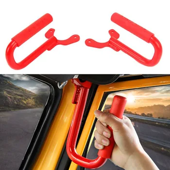 

Front Armrest Grab Handle Bar Cover Kit Red Solid Steel Front Grab Handles Compatible for Jeep Wrangler TJ 1997-2007